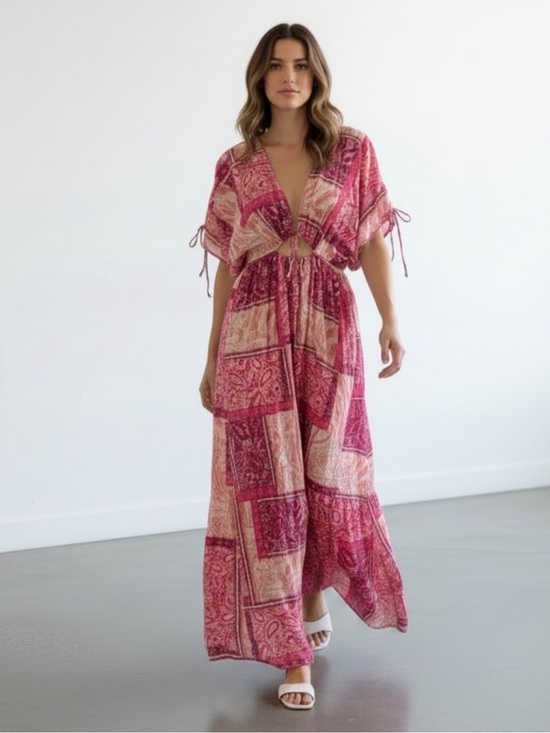 Zara Dresses & Skirts - NEW~ Zara Pink Patchwork V-Neck Maxi Dress  size Medium
